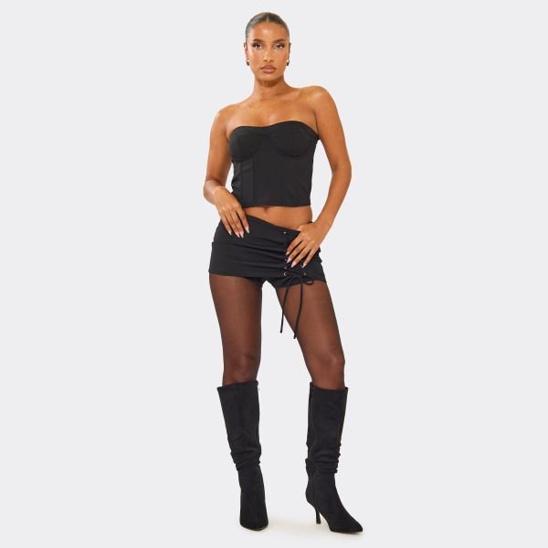 EGO Low Waist Lace Up Skort In Black, Women's Size UK 6 - 2