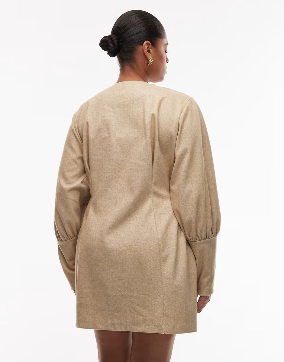 ASOS ASOS DESIGN Curve sculpted puff sleeve blazer mini dress in stone - 3