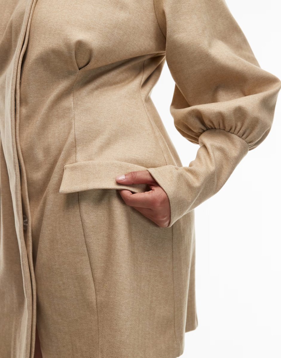 ASOS ASOS DESIGN Curve sculpted puff sleeve blazer mini dress in stone - 4