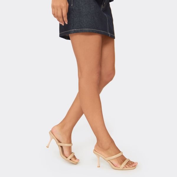 EGO Starry Double Strap Heel In Beige Faux Leather, Women's Size UK 3 - 2