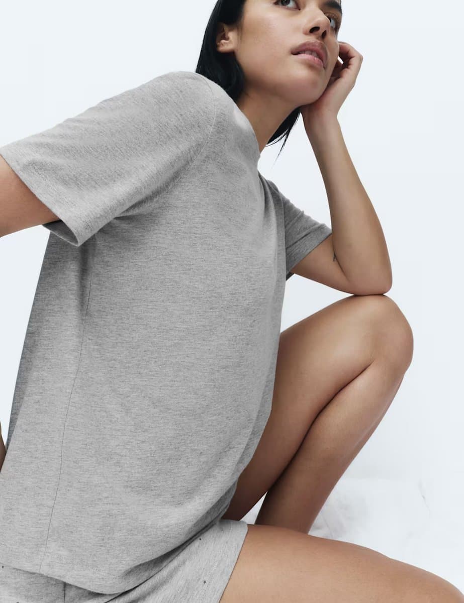 Marks & Spencer M&S Cotton Rich Printed Shortie Set Grey Mix