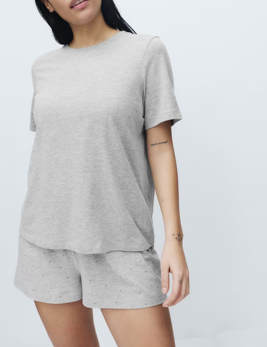 Marks & Spencer M&S Cotton Rich Printed Shortie Set Grey Mix - 4