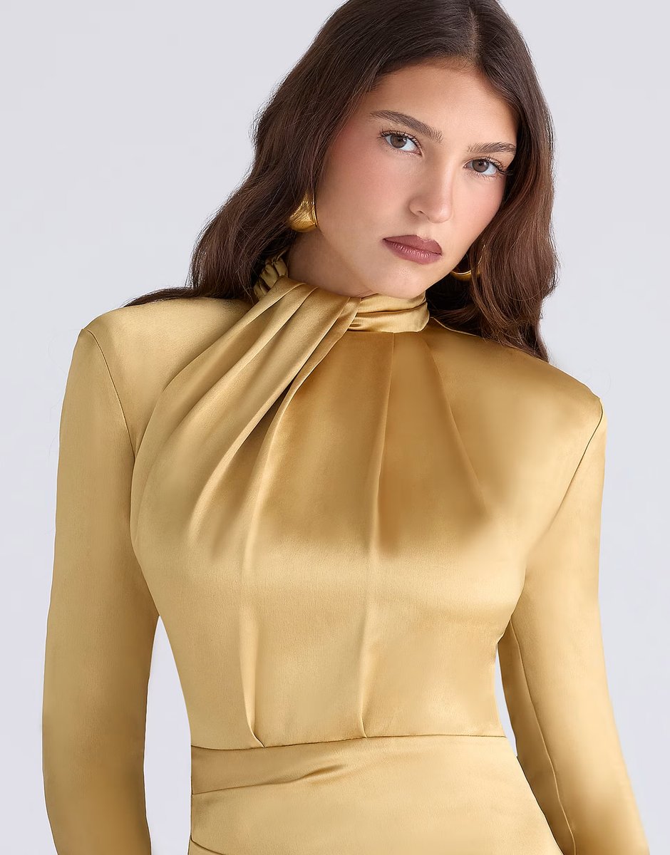 ASOS House of CB Amala gold long sleeve satin mini dress in gold - 3