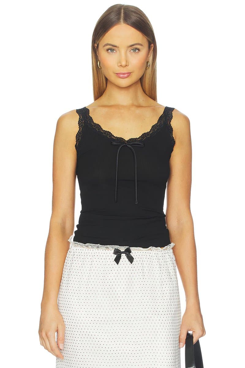 revolve Revolve Lace Trim Cami Tank Top in Black