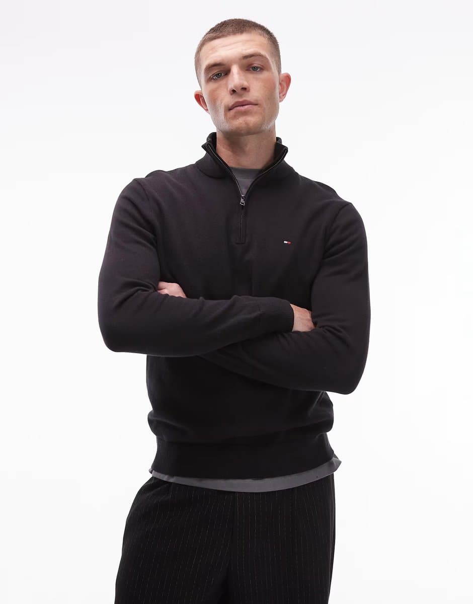 ASOS Tommy Hilfiger essential cotton half zip jumper in black
