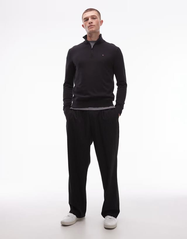 ASOS Tommy Hilfiger essential cotton half zip jumper in black - 2