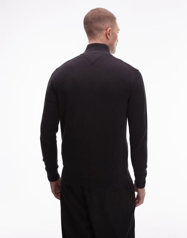 ASOS Tommy Hilfiger essential cotton half zip jumper in black - 3