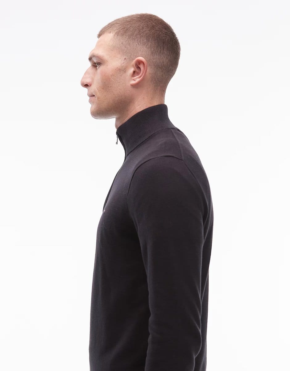 ASOS Tommy Hilfiger essential cotton half zip jumper in black - 4