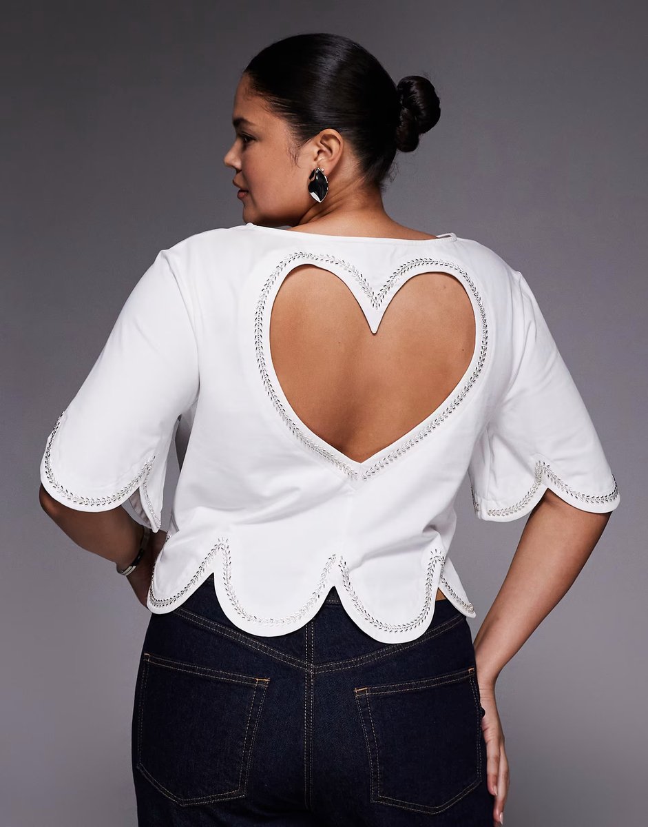 ASOS ASOS LUXE Curve embellished t-shirt with heart cut out in white - 1