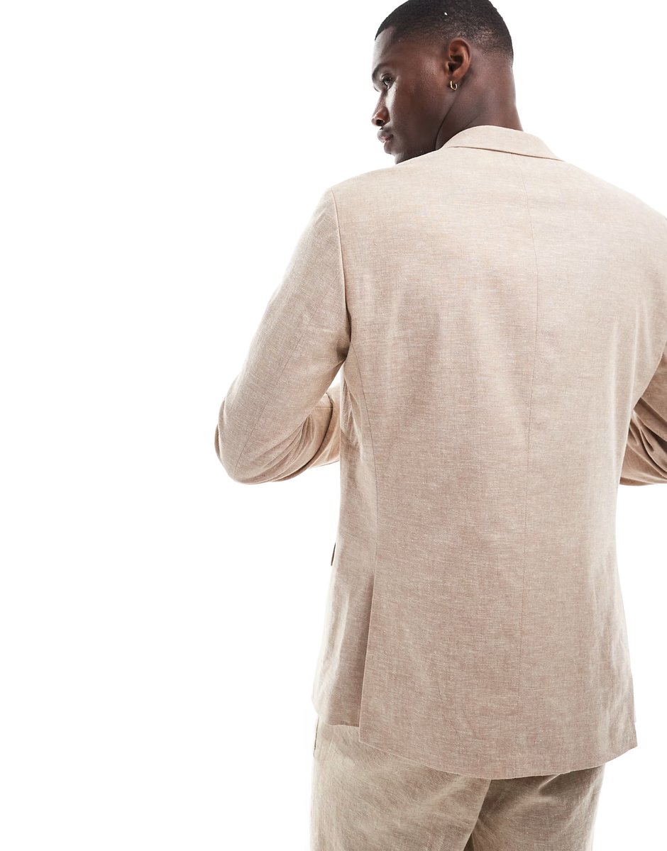 ASOS Jack & Jones Premium linen mix slim fit blazer in beige - 3