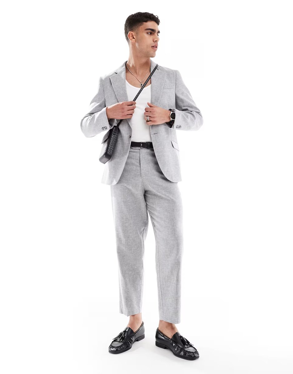 ASOS ASOS DESIGN slim summer suit jacket with linen cotton in grey - 2