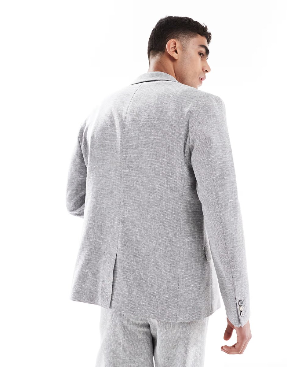 ASOS ASOS DESIGN slim summer suit jacket with linen cotton in grey - 3
