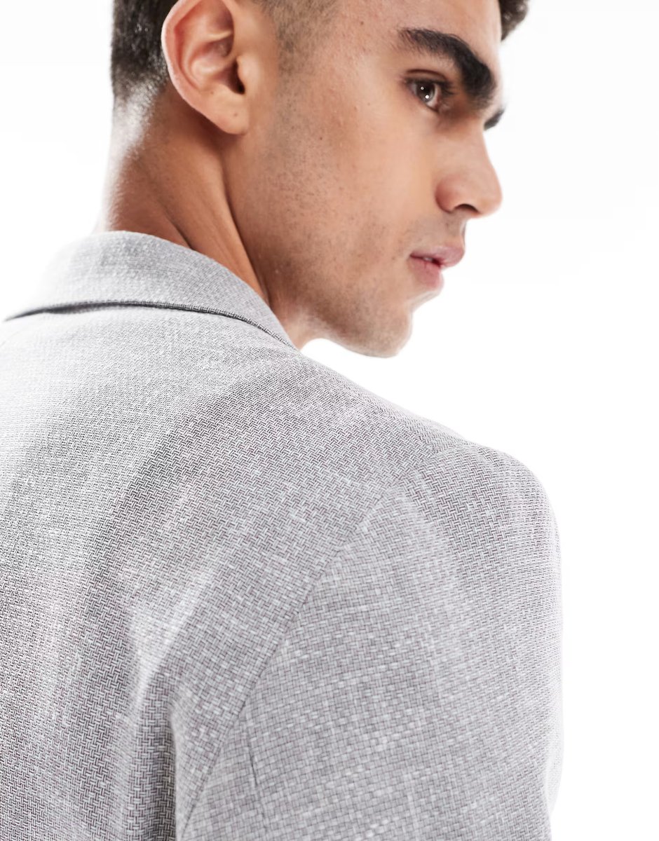 ASOS ASOS DESIGN slim summer suit jacket with linen cotton in grey - 4
