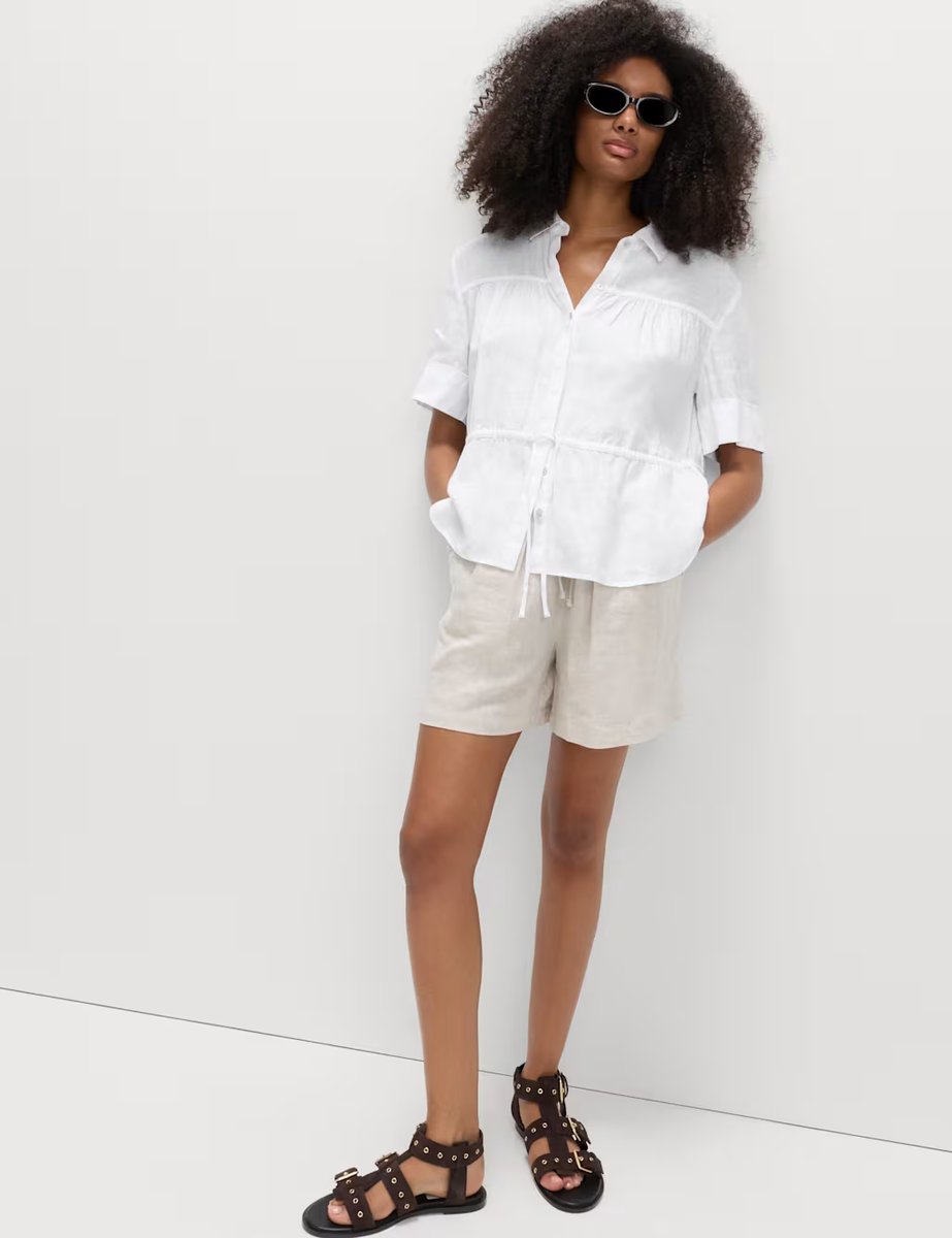 Marks & Spencer M&S Pure Linen Relaxed Drawstring Shirt White - 2