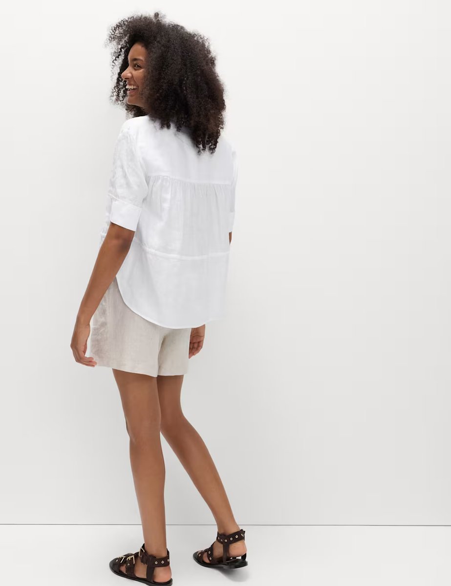 Marks & Spencer M&S Pure Linen Relaxed Drawstring Shirt White - 4