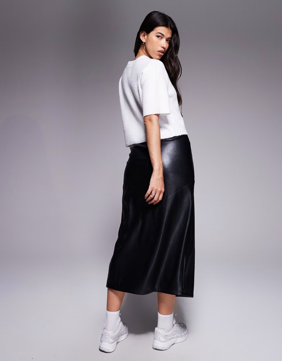 ASOS ASOS DESIGN faux leather wrap midi skirt in black - 2