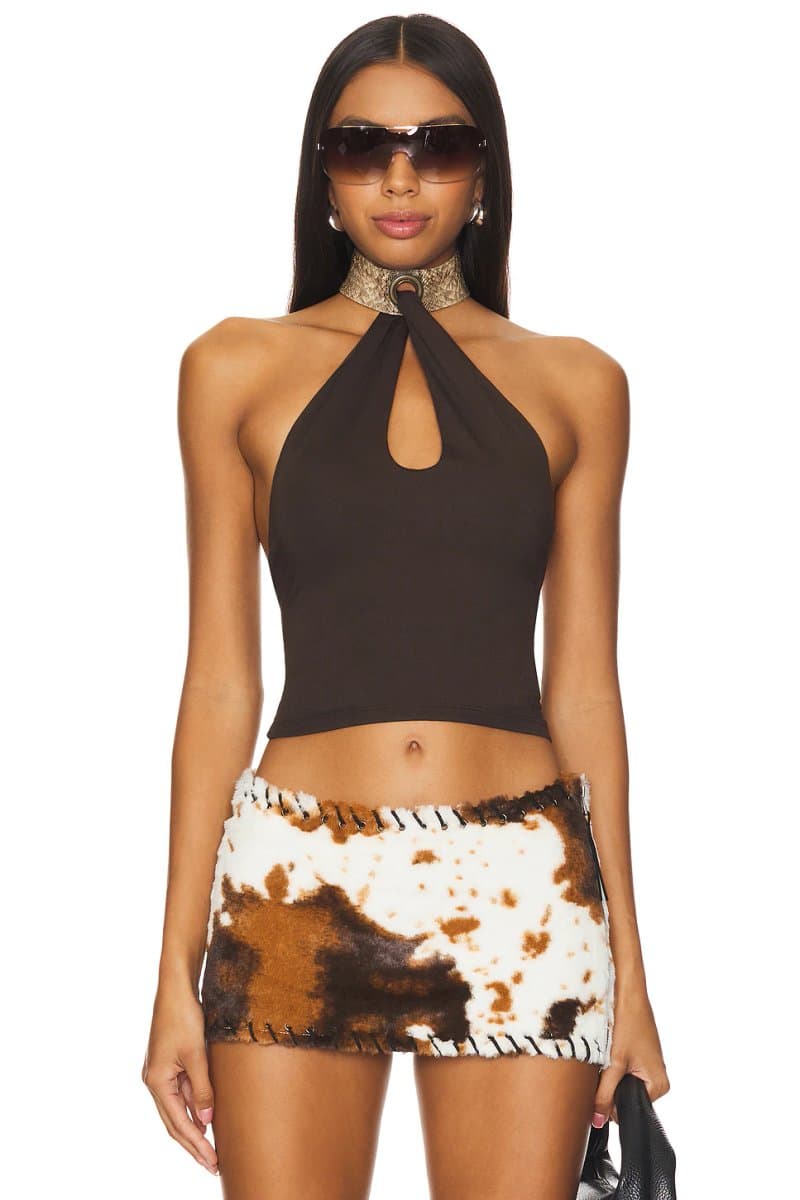 revolve Revolve Halter Eyelet Top in Brown