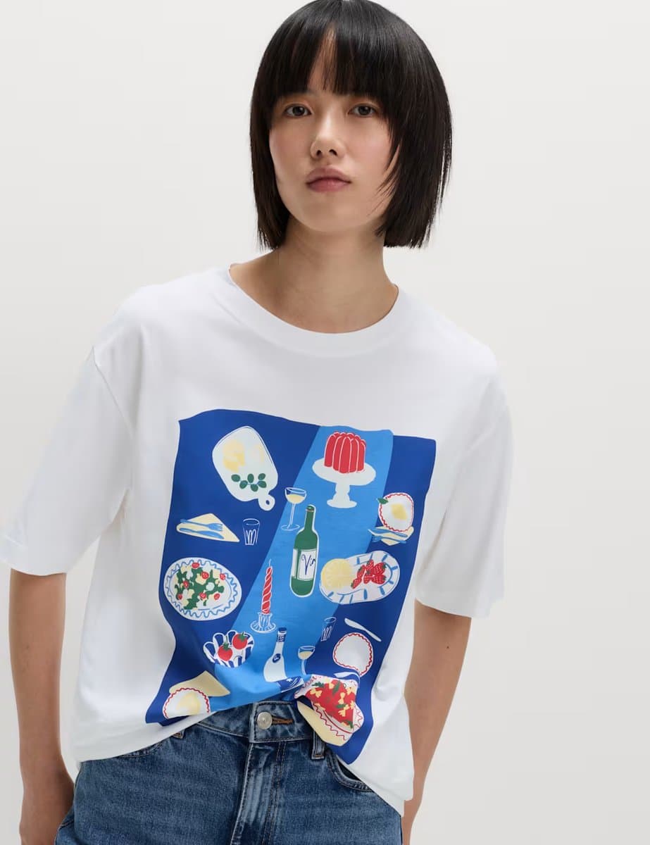Marks & Spencer M&S Pure Cotton Slogan Oversized T-Shirt Multi