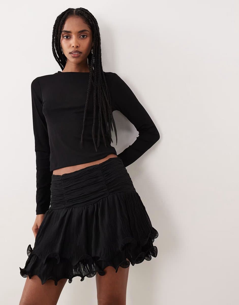 ASOS Gina Tricot Black Wave Edge Mini Skirt