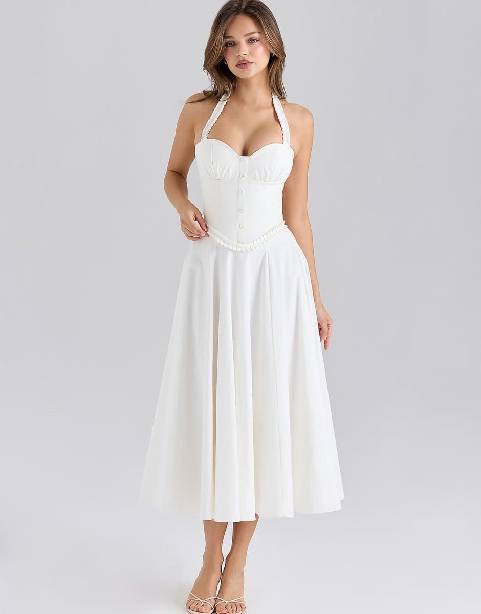 ASOS House of CB Georgie stretch cotton halter neck midi dress in white