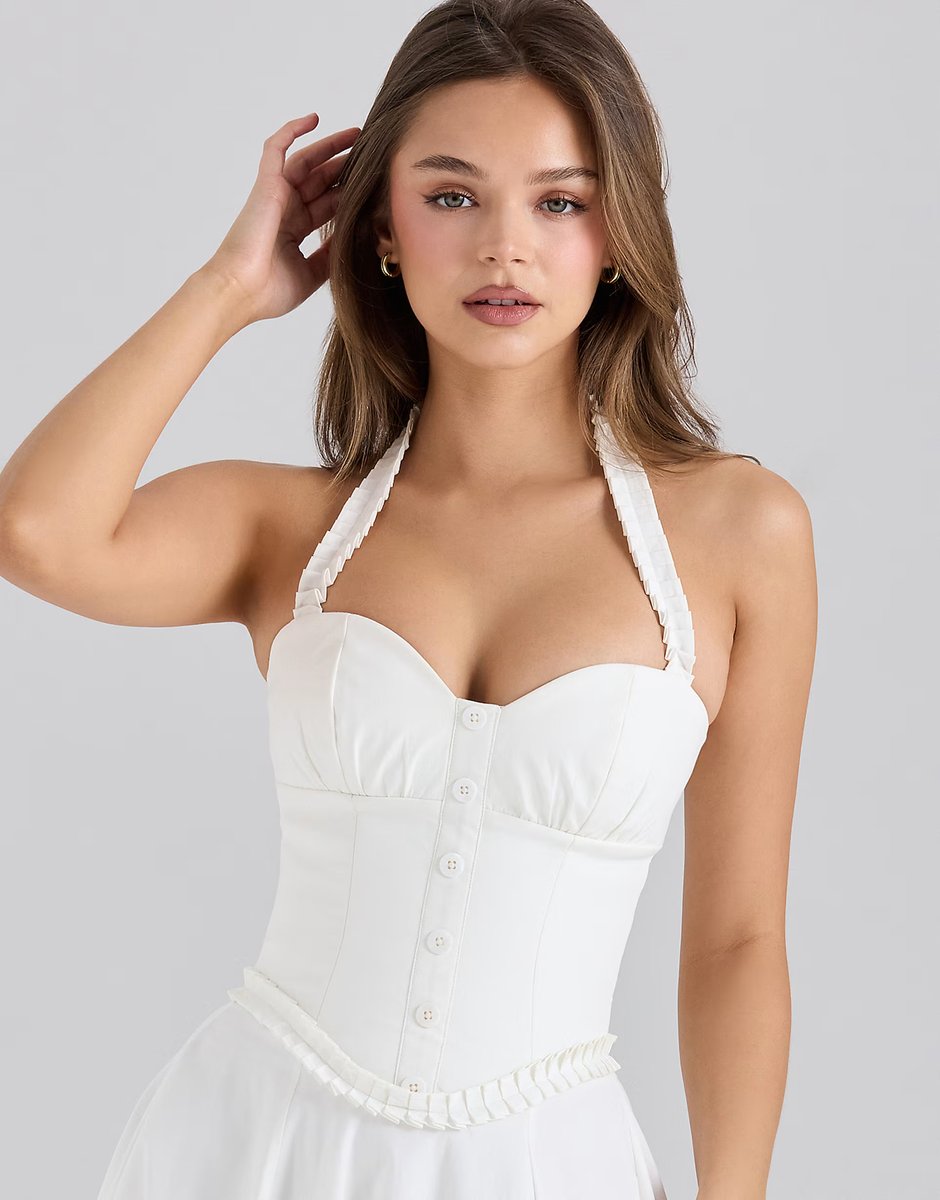 ASOS House of CB Georgie stretch cotton halter neck midi dress in white - 2