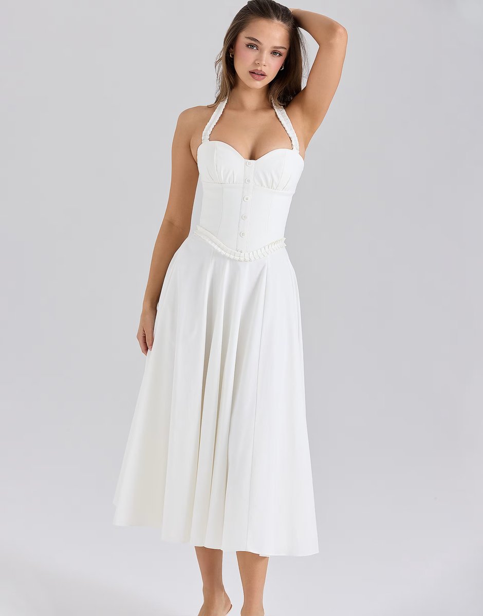 ASOS House of CB Georgie stretch cotton halter neck midi dress in white - 3