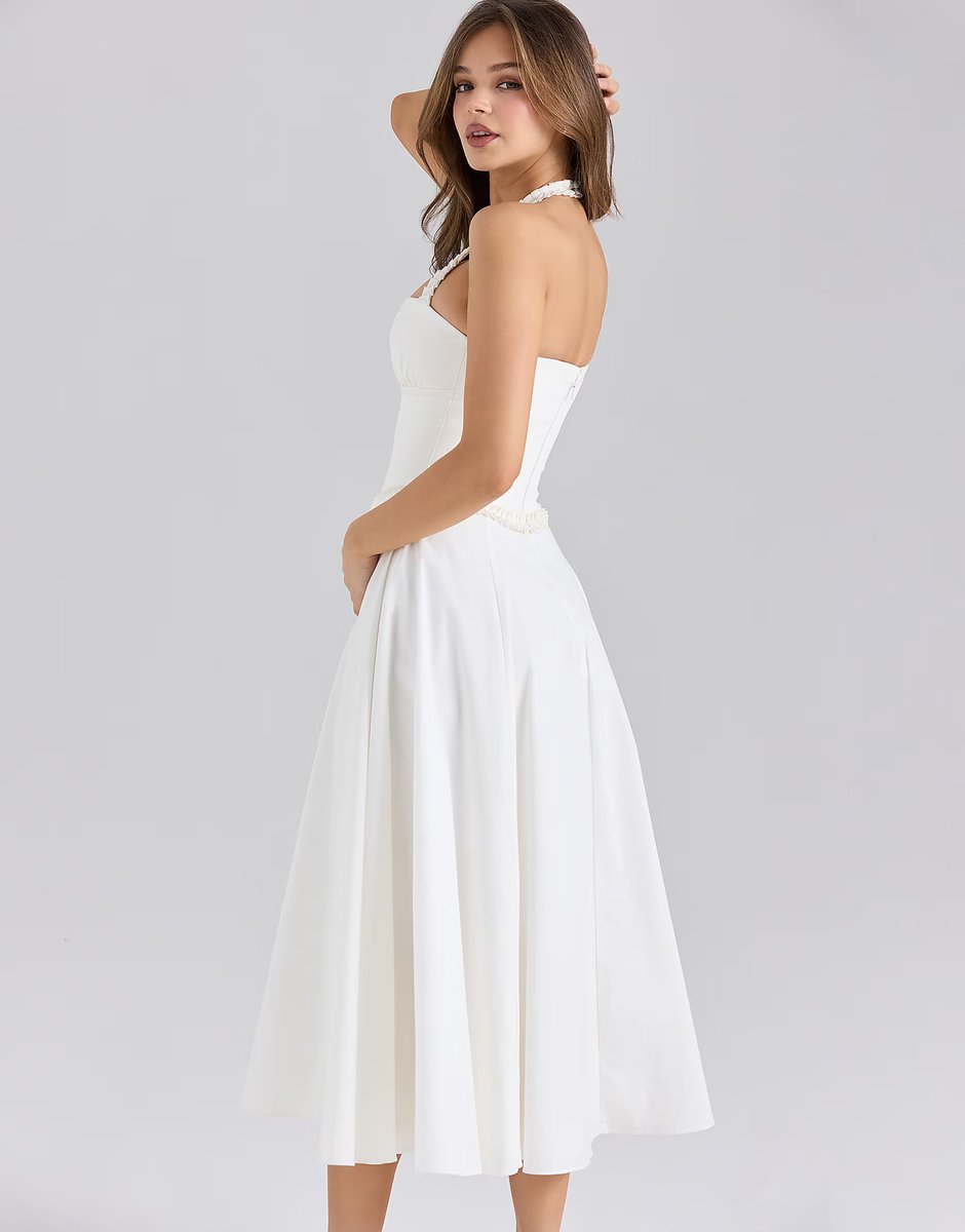 ASOS House of CB Georgie stretch cotton halter neck midi dress in white - 4