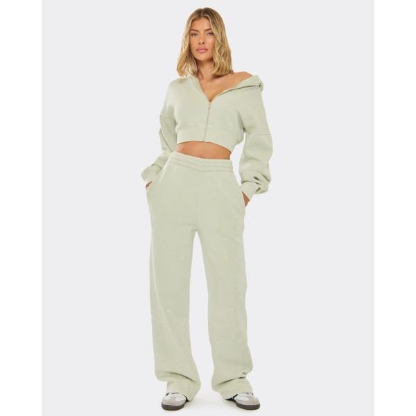 EGO High Waist Oversized Wide Leg Joggers In Washed Sage Green, Women's Size UK 6 - 2
