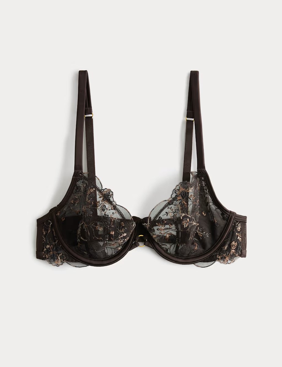 Marks & Spencer M&S Mia Leopard Embroidery Wired Balcony Bra (A-E) Dark Chocolate - 2
