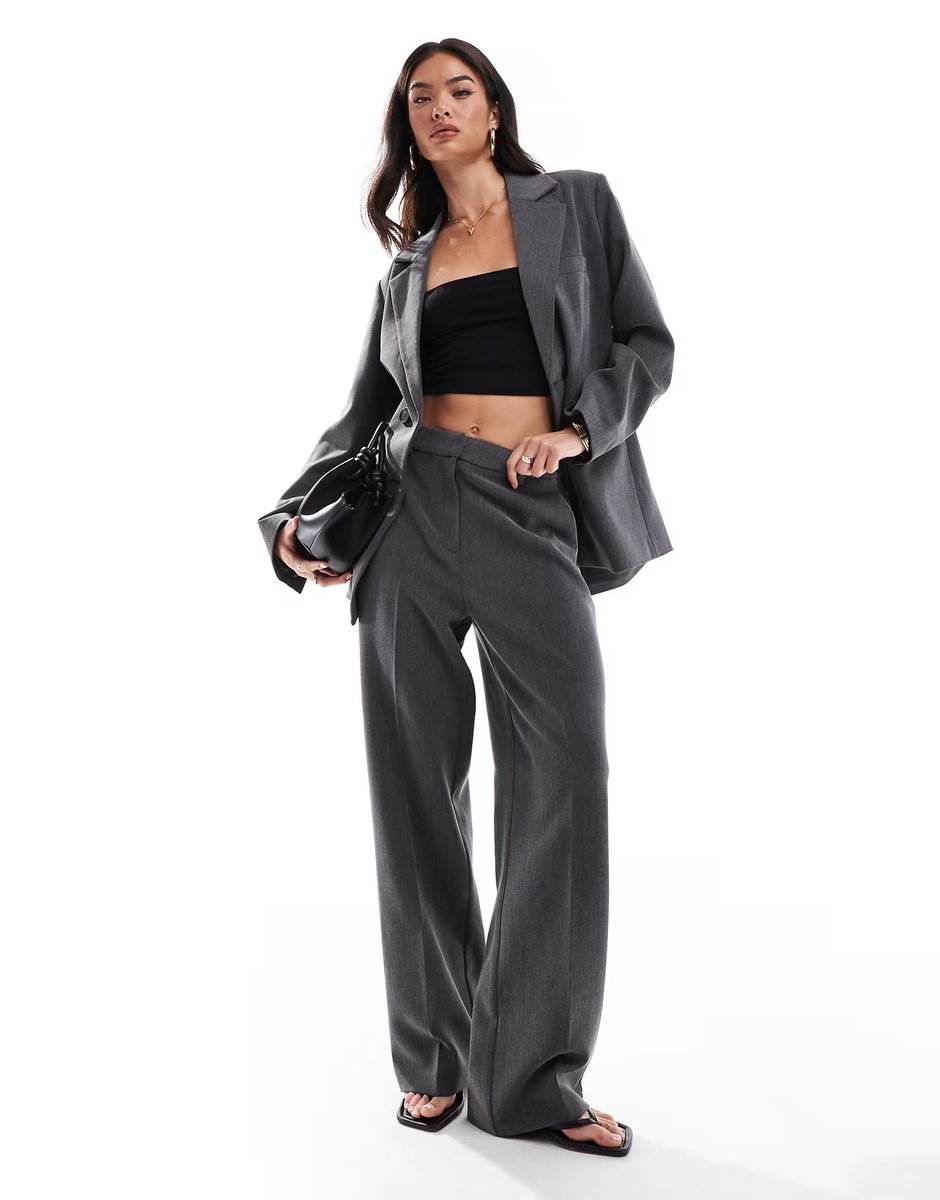 ASOS Y.A.S tailored double breasted blazer and wide leg trouser co-ord in grey - 2