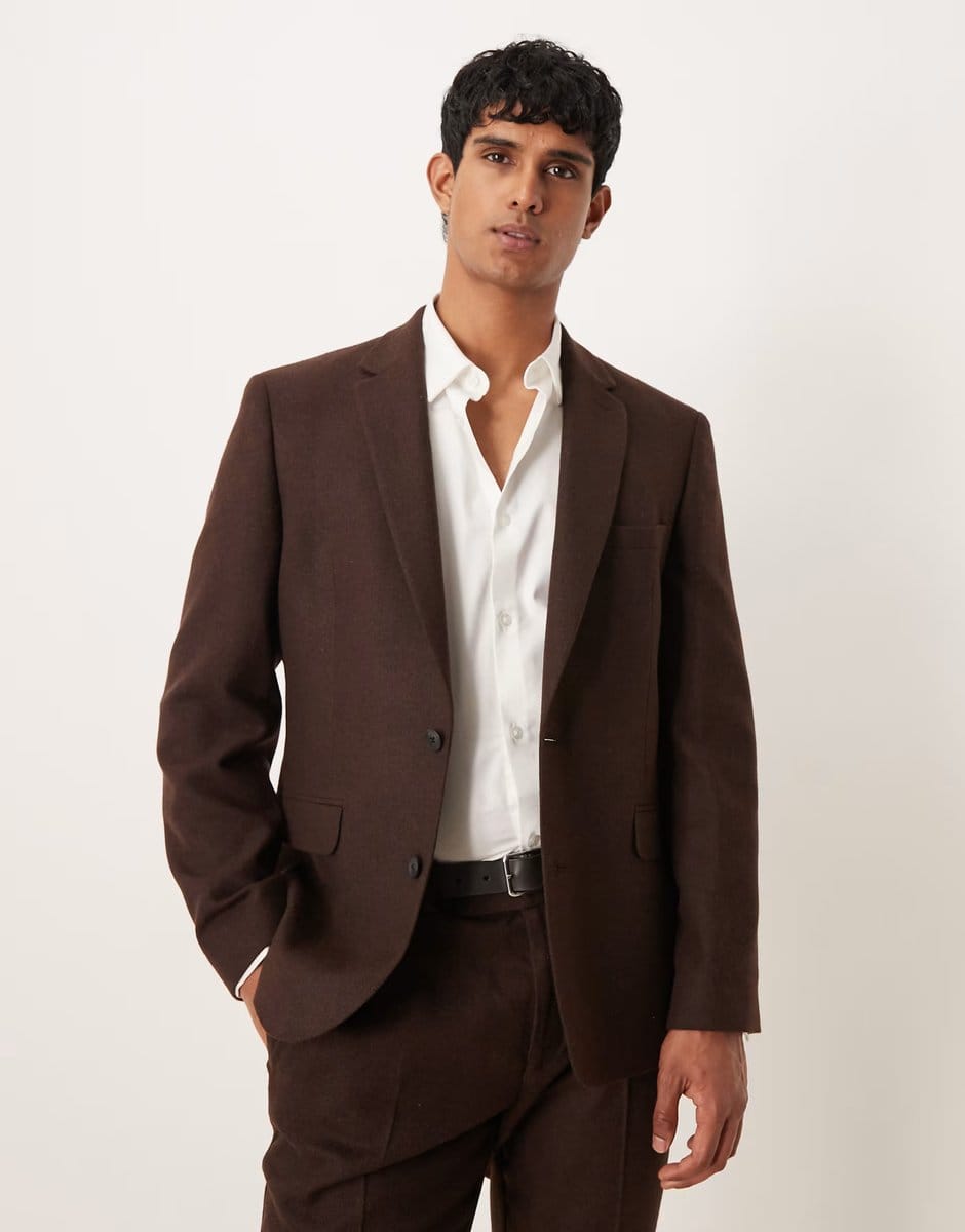 ASOS ASOS DESIGN slim suit jacket with wool in dark brown - 1