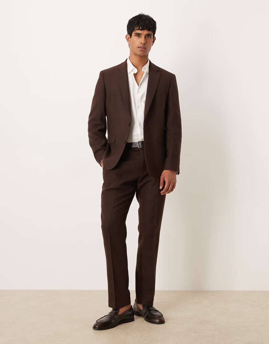 ASOS ASOS DESIGN slim suit jacket with wool in dark brown - 2