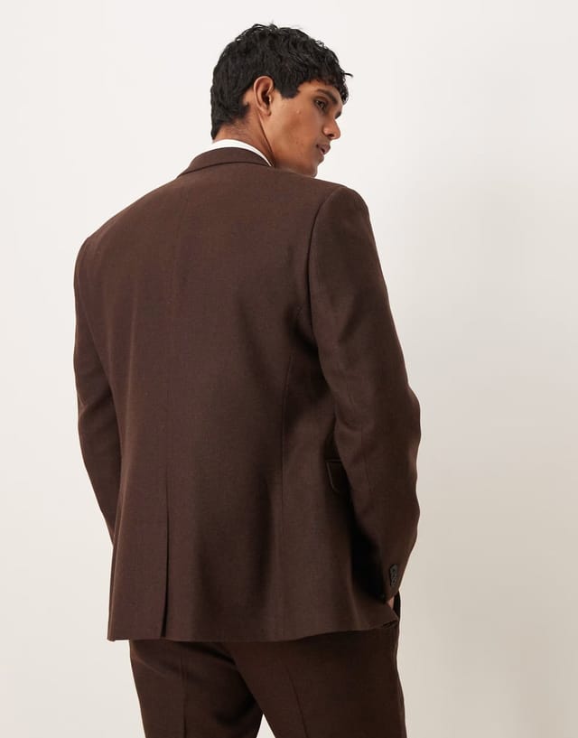 ASOS ASOS DESIGN slim suit jacket with wool in dark brown - 3