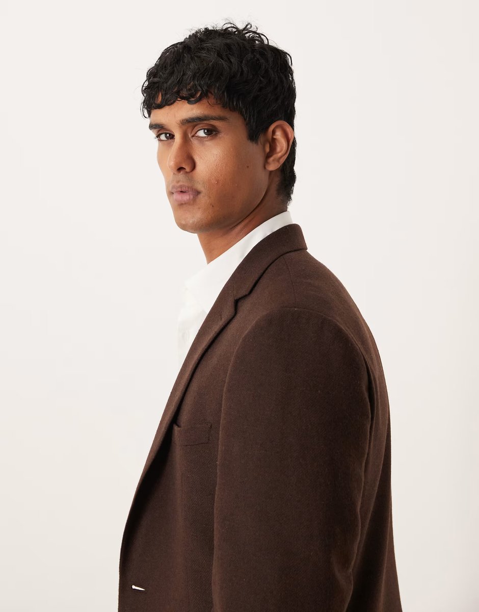 ASOS ASOS DESIGN slim suit jacket with wool in dark brown - 4