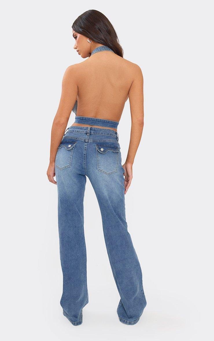 EGO Extreme Low Rise Flared Leg Jeans In Blue Wash Denim, Women's Size UK 6 - 2