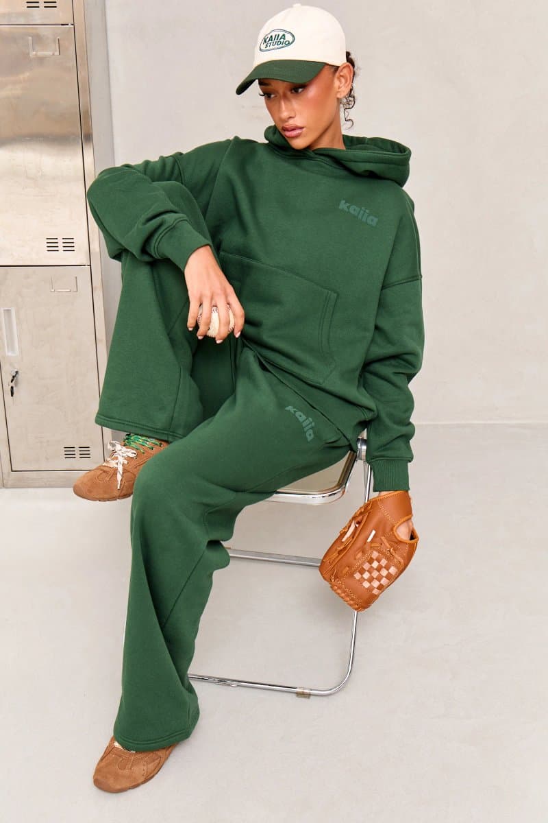 Kaiia Kaiia Studio Dark Green Wide Leg Joggers