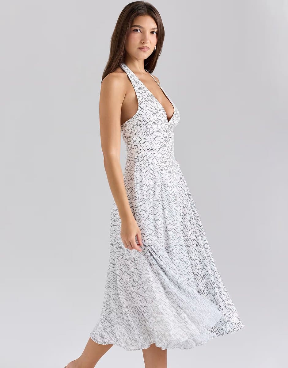 ASOS House of CB Solada print georgette halter sundress in polka dot