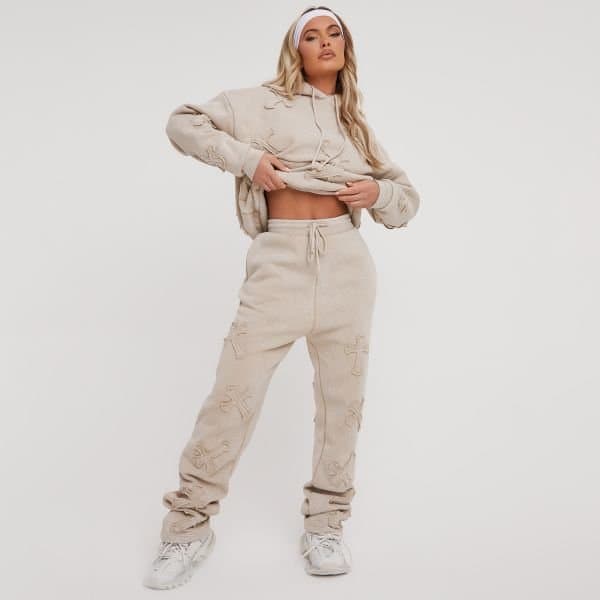 EGO EGO High Waist Acid Wash Joggers in Stone