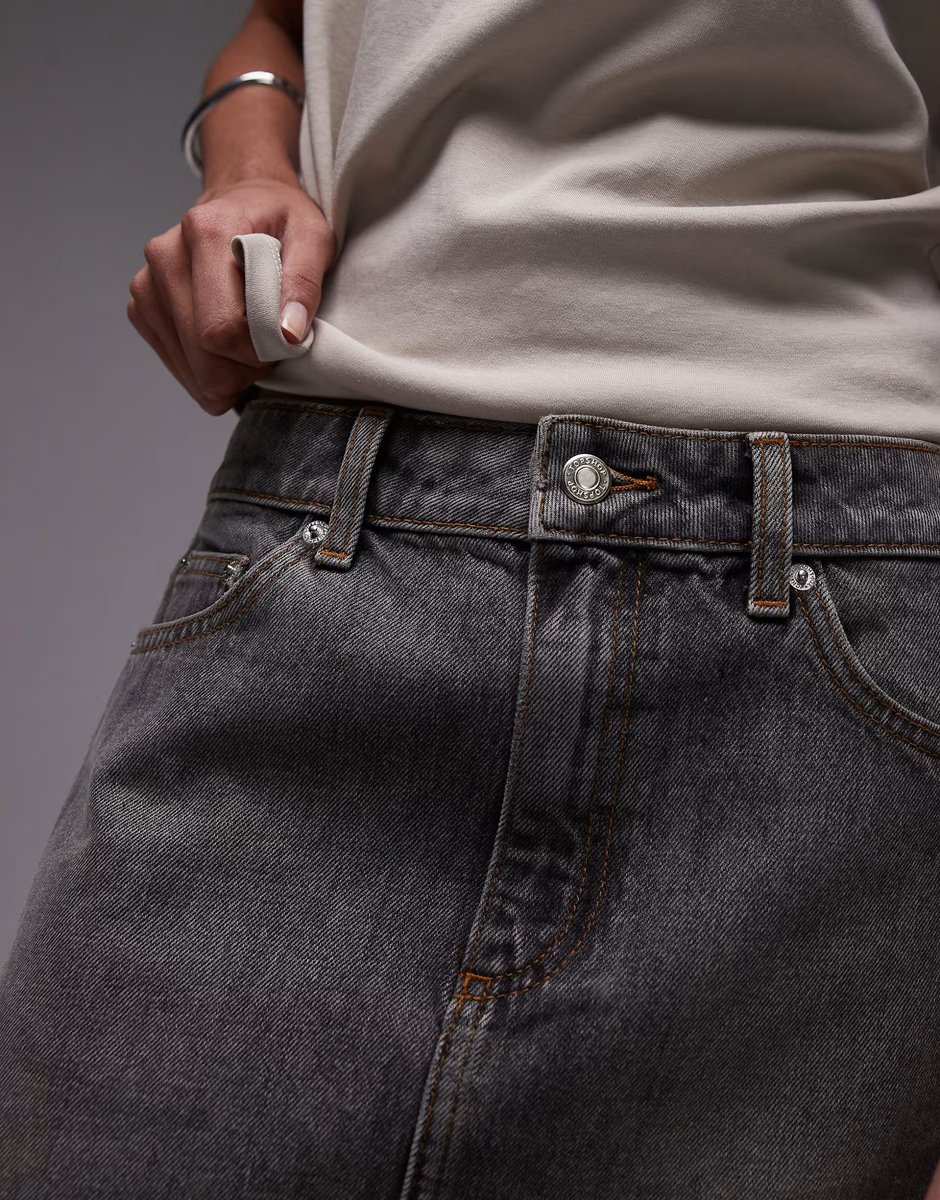 ASOS Topshop denim pelmet mini skirt in vintage grey - 2