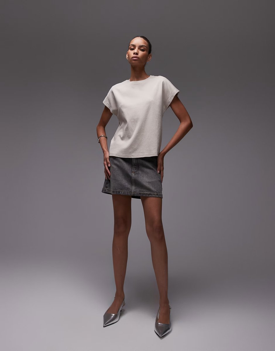 ASOS Topshop denim pelmet mini skirt in vintage grey - 3