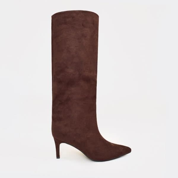 EGO EGO Pointed Toe Knee High Heeled Boot in Brown