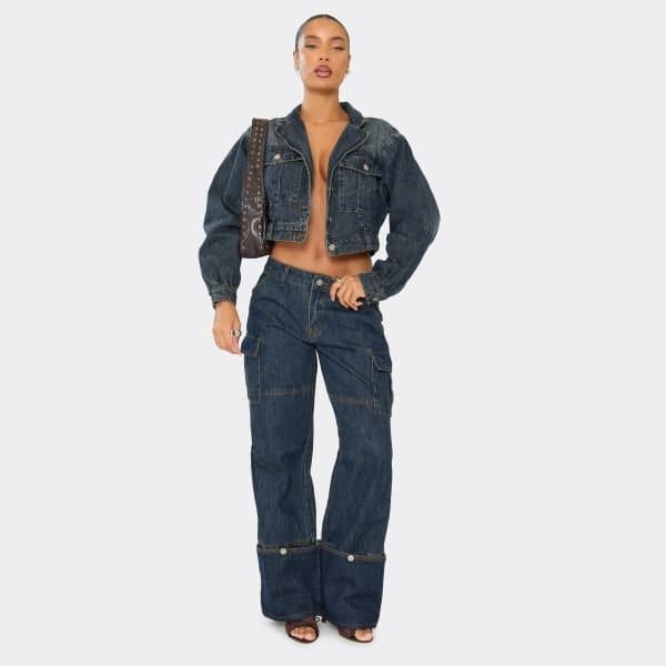 EGO EGO Panel Detail Tapered Jeans in Dark Washed Blue Denim