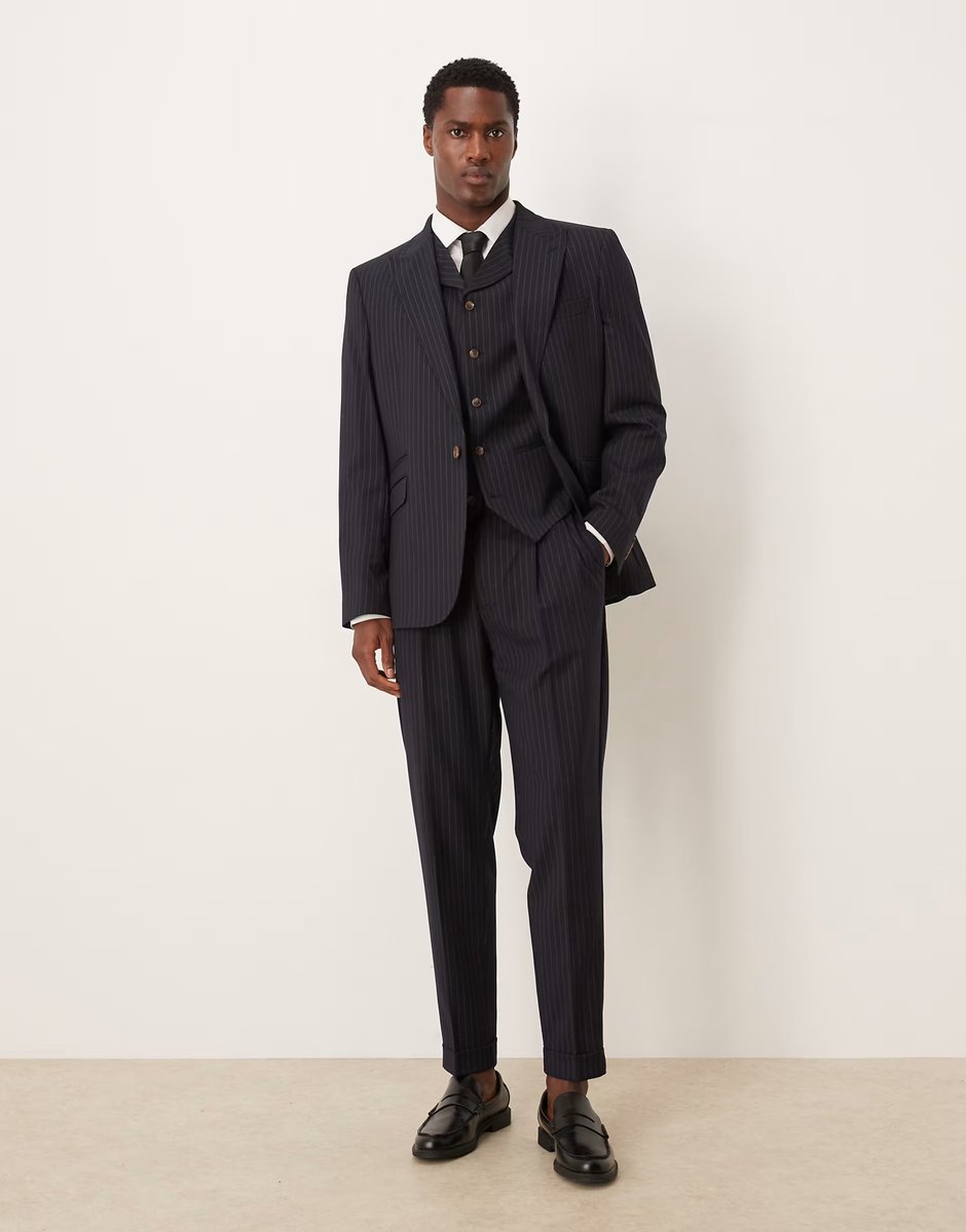 ASOS ASOS DESIGN slim suit jacket in navy pinstripe - 2