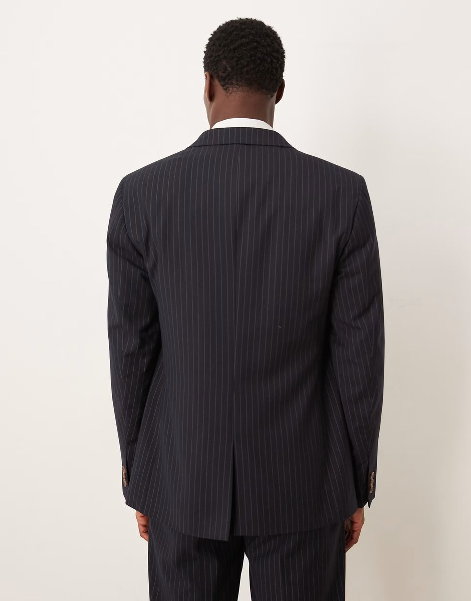 ASOS ASOS DESIGN slim suit jacket in navy pinstripe - 3