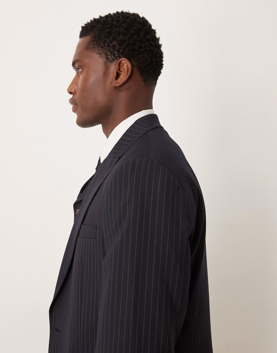 ASOS ASOS DESIGN slim suit jacket in navy pinstripe - 4
