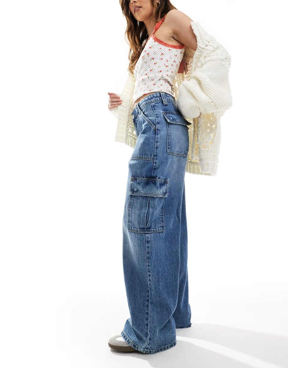 ASOS Cotton On Relaxed cargo jean in blue - 3