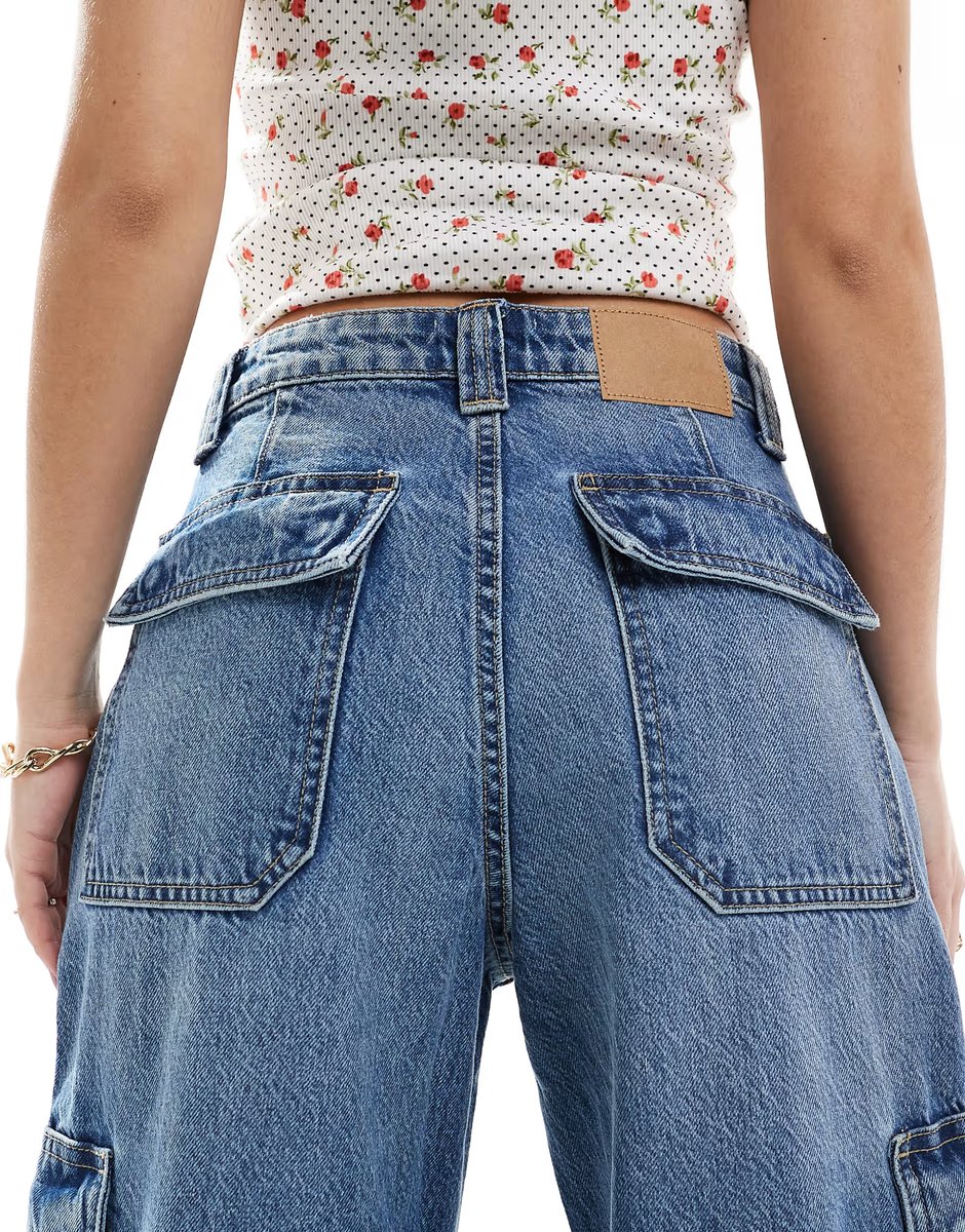 ASOS Cotton On Relaxed cargo jean in blue - 4