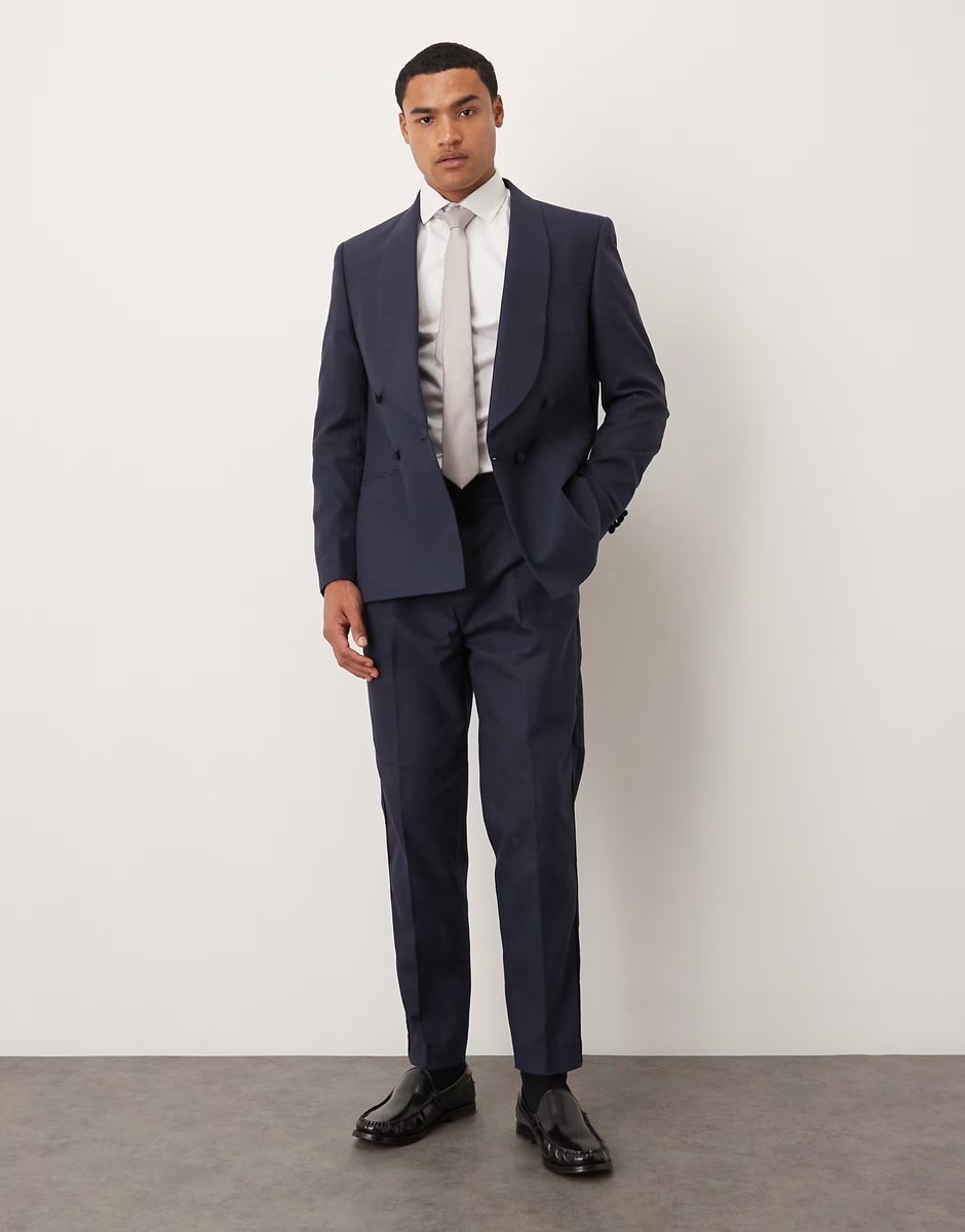 ASOS ASOS DESIGN cotton linen blend regular suit jacket in navy - 2