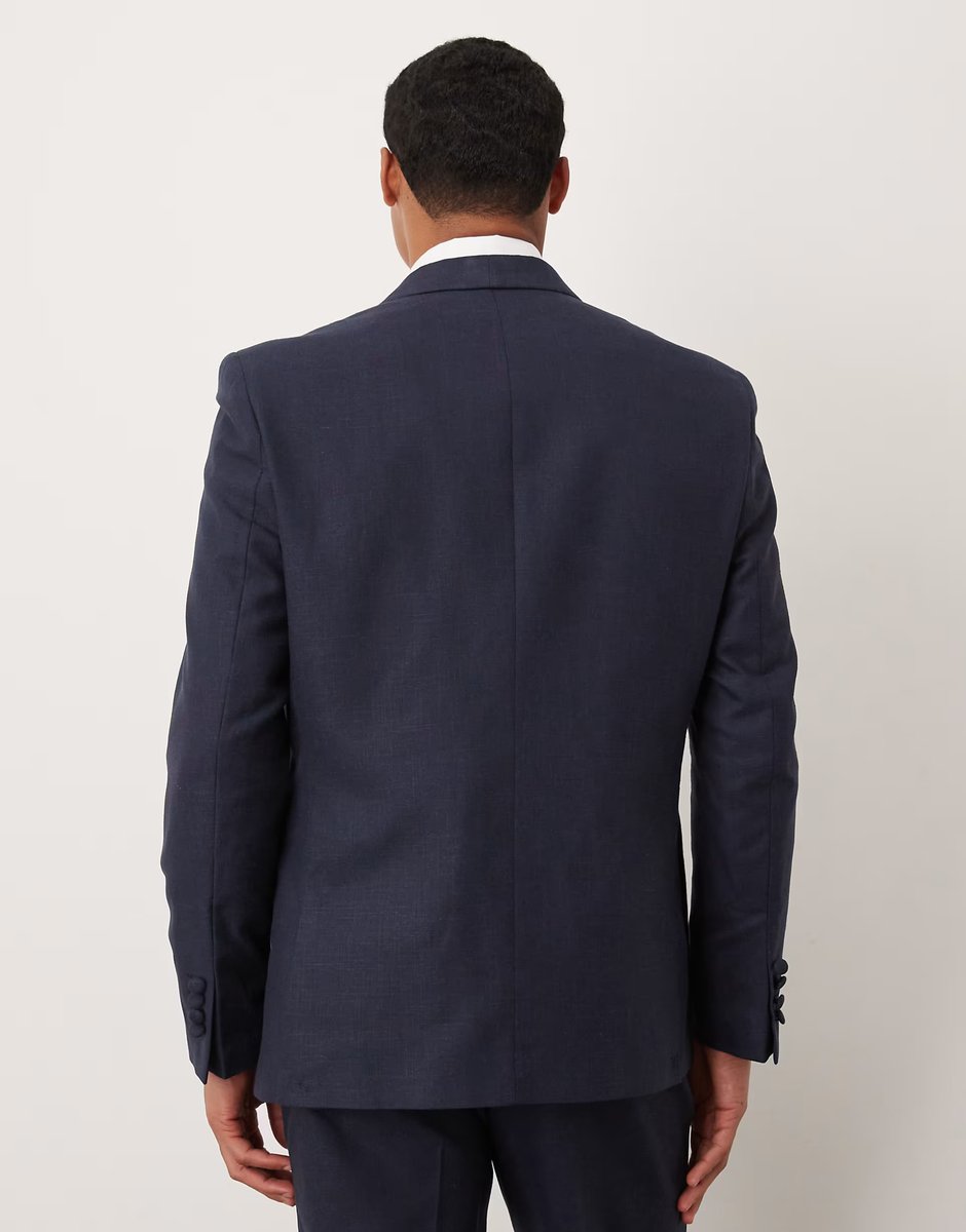 ASOS ASOS DESIGN cotton linen blend regular suit jacket in navy - 3