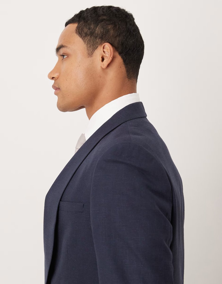 ASOS ASOS DESIGN cotton linen blend regular suit jacket in navy - 4